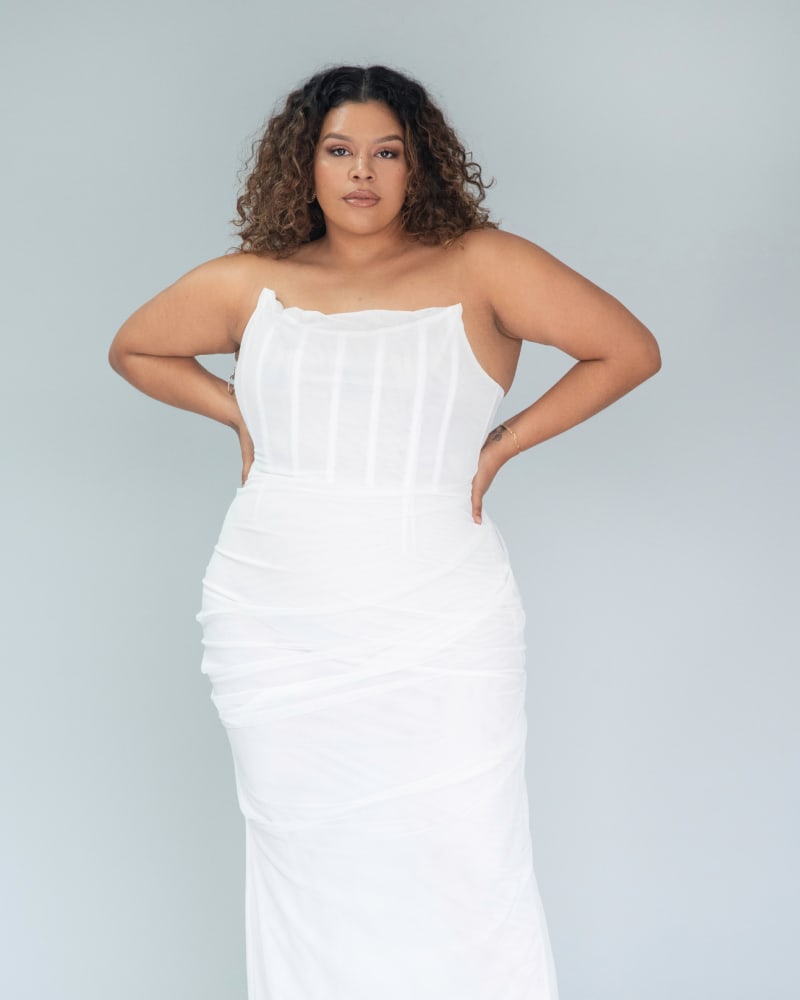 Front of a model wearing a size 2X Khloe in Ivory by Houghton by Katharine Polk. | dia_product_style_image_id:285103